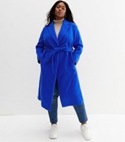 New Look Curves Bright Blue Unlined Belted Long Coat